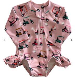 Pink Golf Cart / Skipper Rashguard Swimsuit / UPF 50+ 6-12M